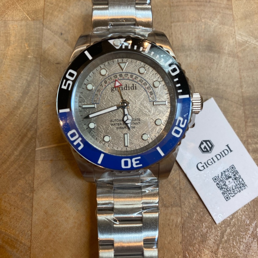 New Automatic Mechanical Divers Gigiddi Silver and Blue Watch